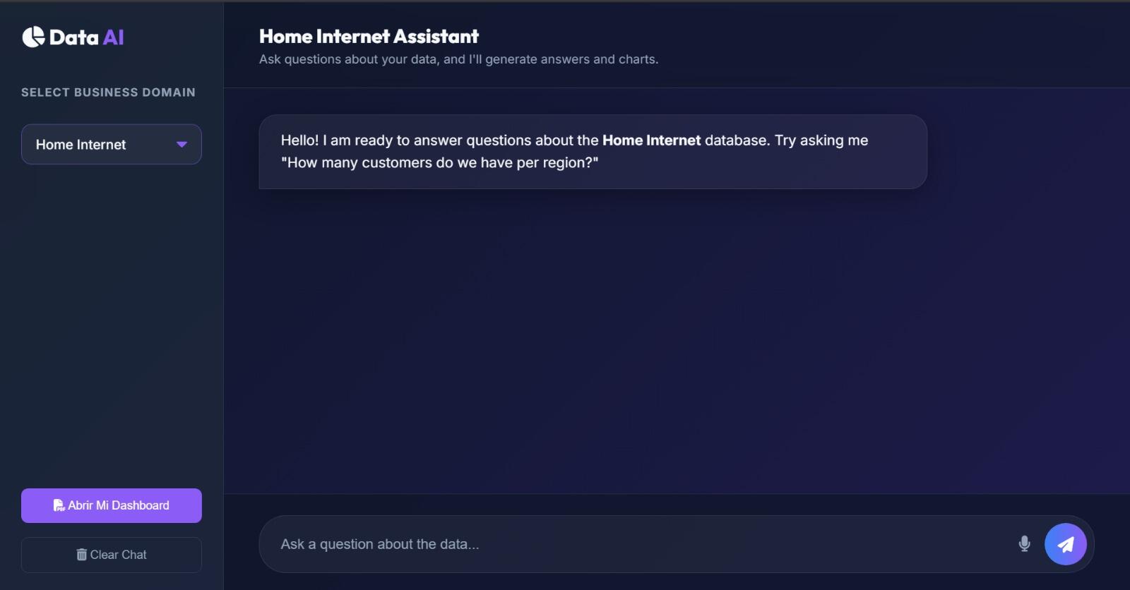 Data AI - Home Internet Assistant chatbot interface